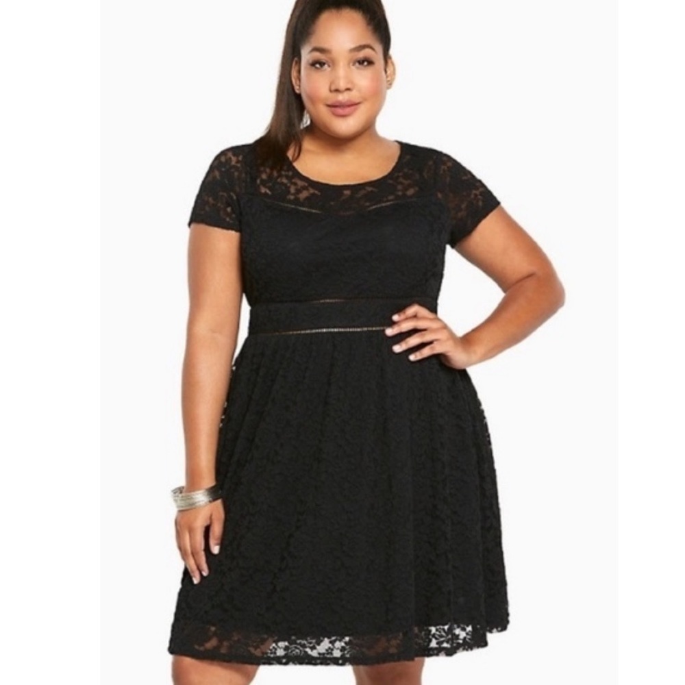 Torrid 24 LACE SCOOP SKATER DRESS black